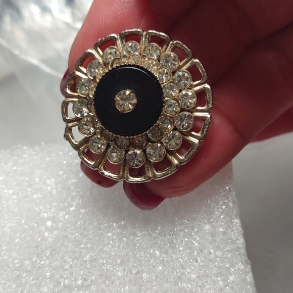 Vintage Art-deco Brooch Black Onyx & White Crystal - Picture 3 of 9